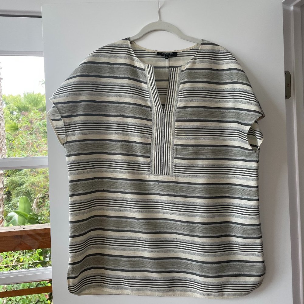 Lafayette 148 New York Dolman Sleeve, Vertical Stripe Boxy‎ Blouse, Size L